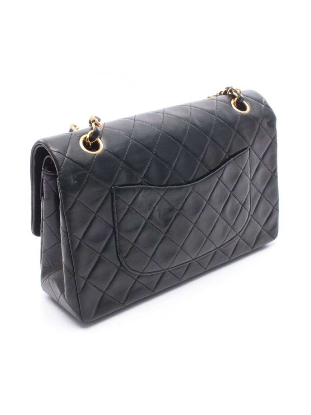 Chanel Shoulder Bag Quilted Double Flap Black Lambskin Chain